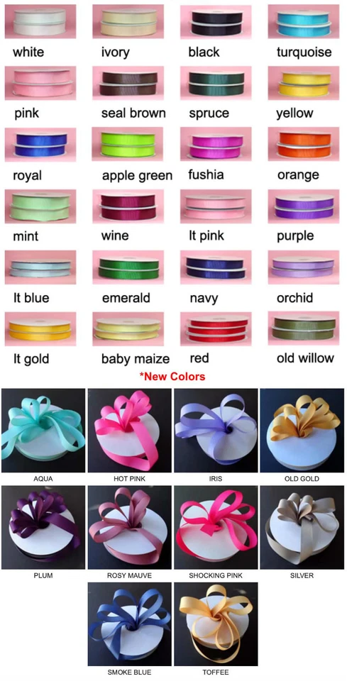 Solid Color Grosgrain Ribbon -50yards/Roll, Premium Quality, 6 sizes, 34 colors - Image 1 of 1