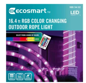 EcoSmart 16.4 ft. RGB Color Changing Dimmable Linkable Plug-In LED Outdoor Rope - Picture 1 of 1