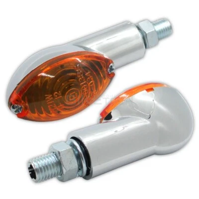 Halogen Mini Blinker Cat-Eye kurz 20 mm Chrom gelbes Glas E-geprüft Motorrad - Bild 1 von 3