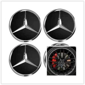For Mercedes C E S GL M Class Black/Chrome 75MM Wheel Rim Covers Center Hub Caps - Bild 1 von 6