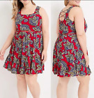 NWT Maurices Red Floral Ruffle Hem Lattice Back Lined Skater Dress Size 1X 16 18