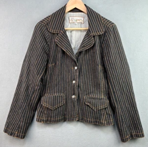 Johnny Was Blazer Jacket 3 Button Cotton Lined Black Brown Striped Large USA - Picture 1 of 12