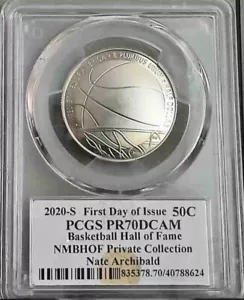 2020 S 50C Basketball Hall of Fame PCGS PR70DCAM FDOI NMBHOF Nate Archibald - Picture 1 of 2