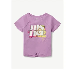 Justice Girls Purple Knot Front Paint Splatter Logo Short Sleeve T-Shirt Sz XL - Picture 1 of 4