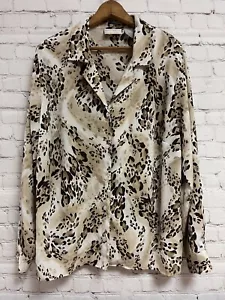 Alfred Dunner Woman Blouse 16W Tan Brown Animal Print Button Up Collared - Picture 1 of 11