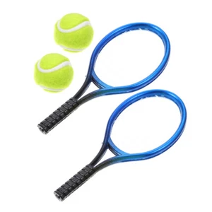 1 Set Dollhouse Mini Tennis Sports Set Mini Racket and Ball for Miniature - Picture 1 of 12
