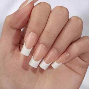 24pcs Press on Nails Long Ballet Nude Glossy French Tip + Glue + nail file - Picture 1 of 2