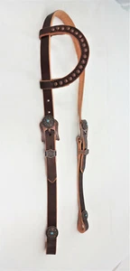 Arnés marrón cuero una oreja hebillas de cobre conchos caballo turquesa - Imagen 1 de 2