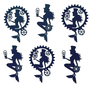 MERMAID/ MERMAIDS, STEAMPUNK! SITTING ON & IN GEARS, SILHOUETTE DIE CUT/ CUTS - Picture 1 of 6