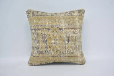 Gift Pillow, Kilim Cushion Sham, 14"x14" Beige Pillow, Vintage Kilim Pillow - Image 1 of 4