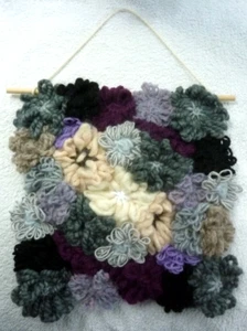 Lila grau schwarz Blumen Blume Faser Kunst Wandteppich Wandbehang Baby Geschenk - Bild 1 von 6