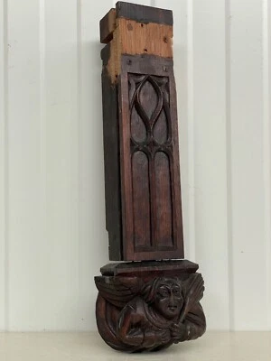 2025 SALE !!! A Beautiful carved Gothic Angel/ face Pediment in wood - Image 1 of 4