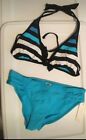 Tommy Bahama Relax Bikini Set Baia Blue Striped Padded Top Solid Bottom Size XS