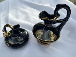 GREEK Black CERAMIC PITCHER VASE 4 1/2” HIGH 24 KT , 22kt Vase Made In USA - Picture 1 of 10