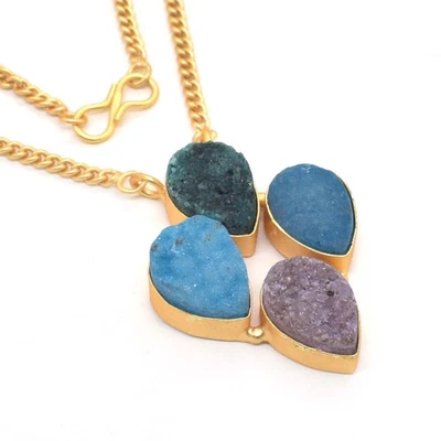 Multi Titanium Druzy Designer Wedding Gold Plated Jewelry Necklace 18" n477 - Image 1 of 4