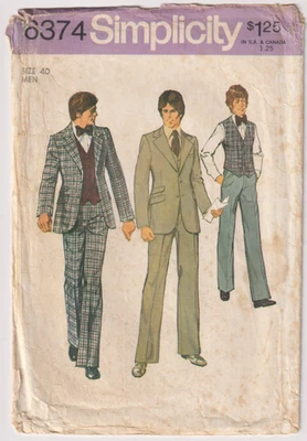 6374 SIMPLICITY c.1974 - TRAJE: CHAQUETA CHALECO Y PANTALÓN - HOMBRE Talla 40" Ch Foto 1 de 2