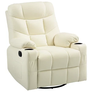 HOMCOM Manual Recliner Chair with Footrest, Cup Holder, Swivel Base, Cream - Picture 1 of 11