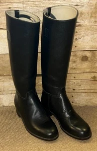 English Black Leather Long Equestrian Riding Boots UK Size 8 - Picture 1 of 7