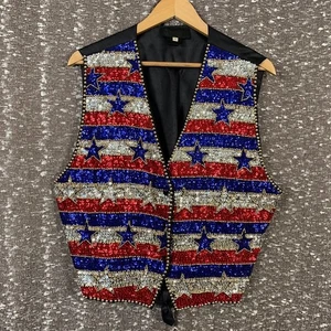 Vintage Attitudes by Debra Patriotic Sequin Vest Stars/Stripes Size Large - Picture 1 of 8