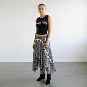 Falda midi a rayas negra lapislázuli talla L blanca a lunares asimétrica hada caprichosa - Imagen 1 de 10