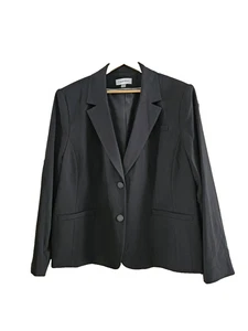 Calvin Klein Womens UK 24 Two Button Blazer Long Sleeve Black Collar Lined - Picture 1 of 11