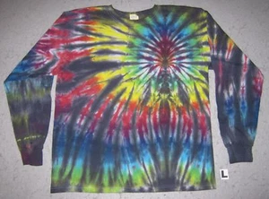 DARK RAINBOW HEART MANDALA LONG SLEEVE TIE DYE T SHIRT - Picture 1 of 8