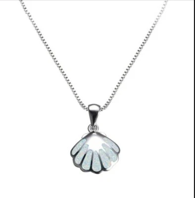 NEU fantastischer 925 Silber-Anhänger weißer Feueropal+ Kette "Muschel" - Bild 1 von 2