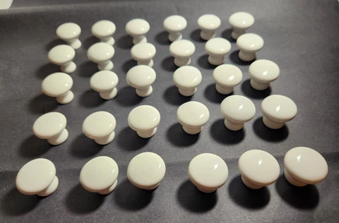 Classic White Porcelain Knobs/Pulls w/Brass Threads Lot of 30. Diameter 1 1/4" Cover