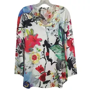 Soft Surroundings PXS Floral Print Long Sleeve V-Neck Top multicolored floral - Picture 1 of 11