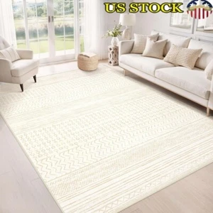 Washable Area Rug Non Slip Soft Indoor Carpet Geometric Design Living Room New - Picture 1 of 7