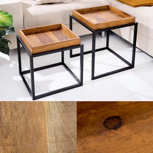 2er Set Beistelltisch SERVITEUR 50cm natur braun AUSWAHL Massivholz  Metall - Bild 1 von 28