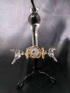 Mini statuina mangiatoia colibrì in vetro trasparente da appendere fiori oro uccellini trasparenti - Foto 1 di 6