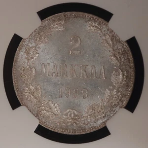 Russia Finland Nicholas II silver 2 markkaa 1908 L uncirculated NGC MS 64 UNC - Picture 1 of 4