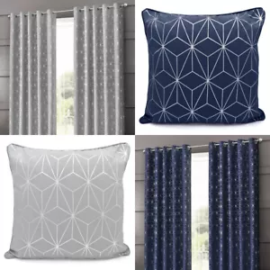Moreno Thermal Ready To Hang 3 Layered Fabric Blackout Curtains Cushion Covers - Picture 1 of 5