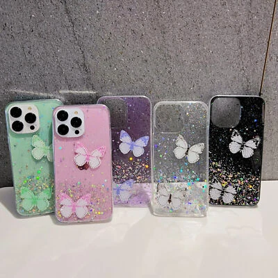 Luxury Glitter Silver Foiled Butterfly Cover Case For 11 12 13 14 15 Pro 5 6 7 8 - Image 1 of 4