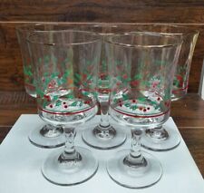 5 Vintage 1986 Arby's Christmas Holly Berry Glasses Wine Goblets Gold Trim Rim