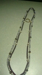 2 Nks W/GoldTone Separator Silv. Pearls & Few Simulated Amethyst #2 NK reversed - Picture 1 of 3