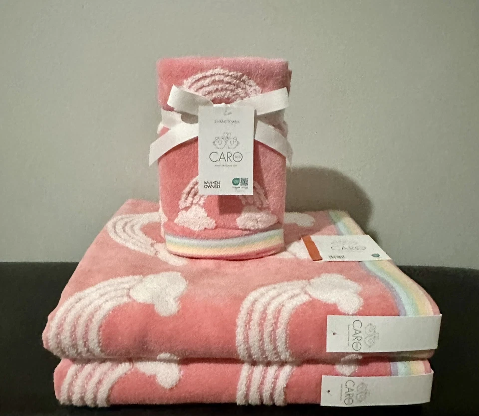 Juego de 2 toallas de mano de felpa arco iris de 4 piezas juego de toallas de baño Caro Home NUEVO Foto 1 de 4