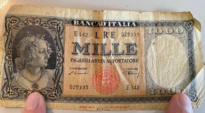 ITALIA BANCA DITALIA 1000 MILLE LIRA (1947) BILLETE CIRCULADO MONEDA - Imagen 1 de 1