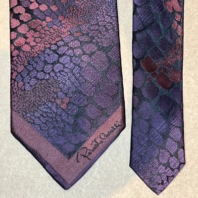 £160 ROBERTO CAVALLI HOMBRE PIEL SERPIENTE ESTILO IMPRESIÓN SEDA CORBATA HECHA EN ITALIA Y2 Foto 1 de 4