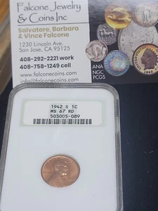 1942 S MS 67 RD LINCOLN WHEAT PENNY ANACS $$ - Picture 1 of 8