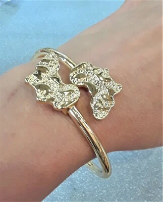  黄金非洲地图开放式手镯手链袖口小饰品嘻哈黄铜 — 第 1/3 张图片