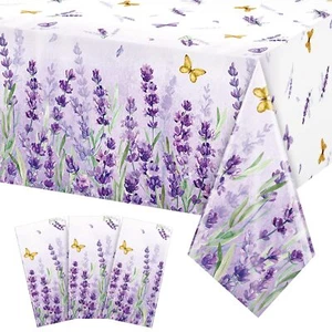 3 Pack Spring Lavender Plastic Tablecloth Party Decorations, Purple Easter Summe - Picture 1 of 7
