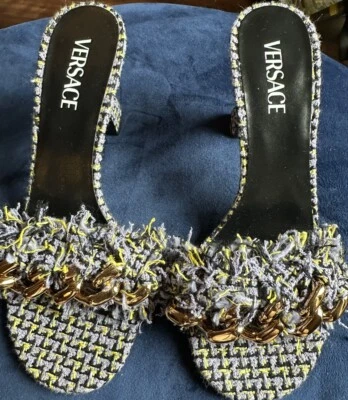 Sandalias mulas Versace diseño cadena mujer 41/US10.5 púrpura/amarillo/negro nuevas sin caja Foto 1 de 4