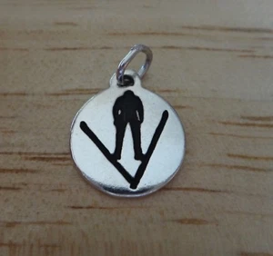 Sterling Silver 15mm Round says Ski Jumping Skiing Olympic event Charm - Picture 1 of 3