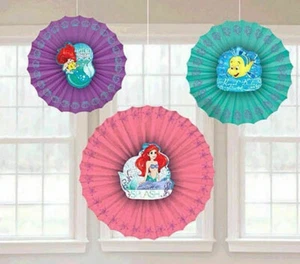 ARIEL The LITTLE MERMAID hanging PAPER FAN DECORATIONS birthday party 3pc - Picture 1 of 2