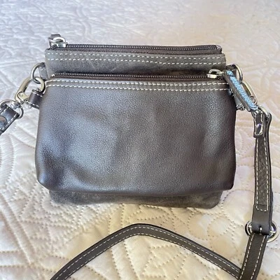 Unique Bag Levenger Genuine Leather & Suede Crossbody Purse Brown 2 In 1 Bag - Image 1 of 4