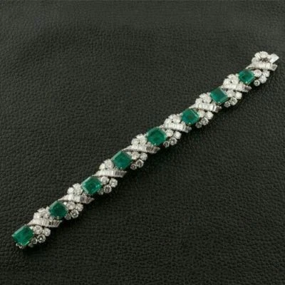 Brazalete Baguette Redondo Blanco Asscher Verde Plata de Ley 925 Sólida Joyería*  Foto 1 de 3