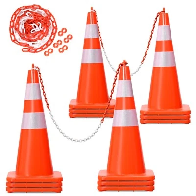 12x 28'' Orange Traffic Safety Cones Fluorescent Reflective Parking Road w/Chain - Image 1 of 4