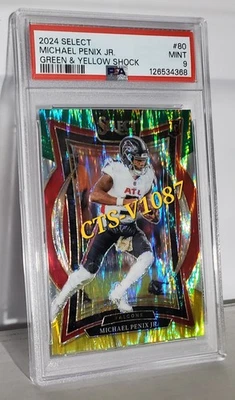 🔥2024 Panini Select-Michael Penix Jr. #80 verde y amarillo Shock Prizm💎PSA 9 Foto 1 de 2